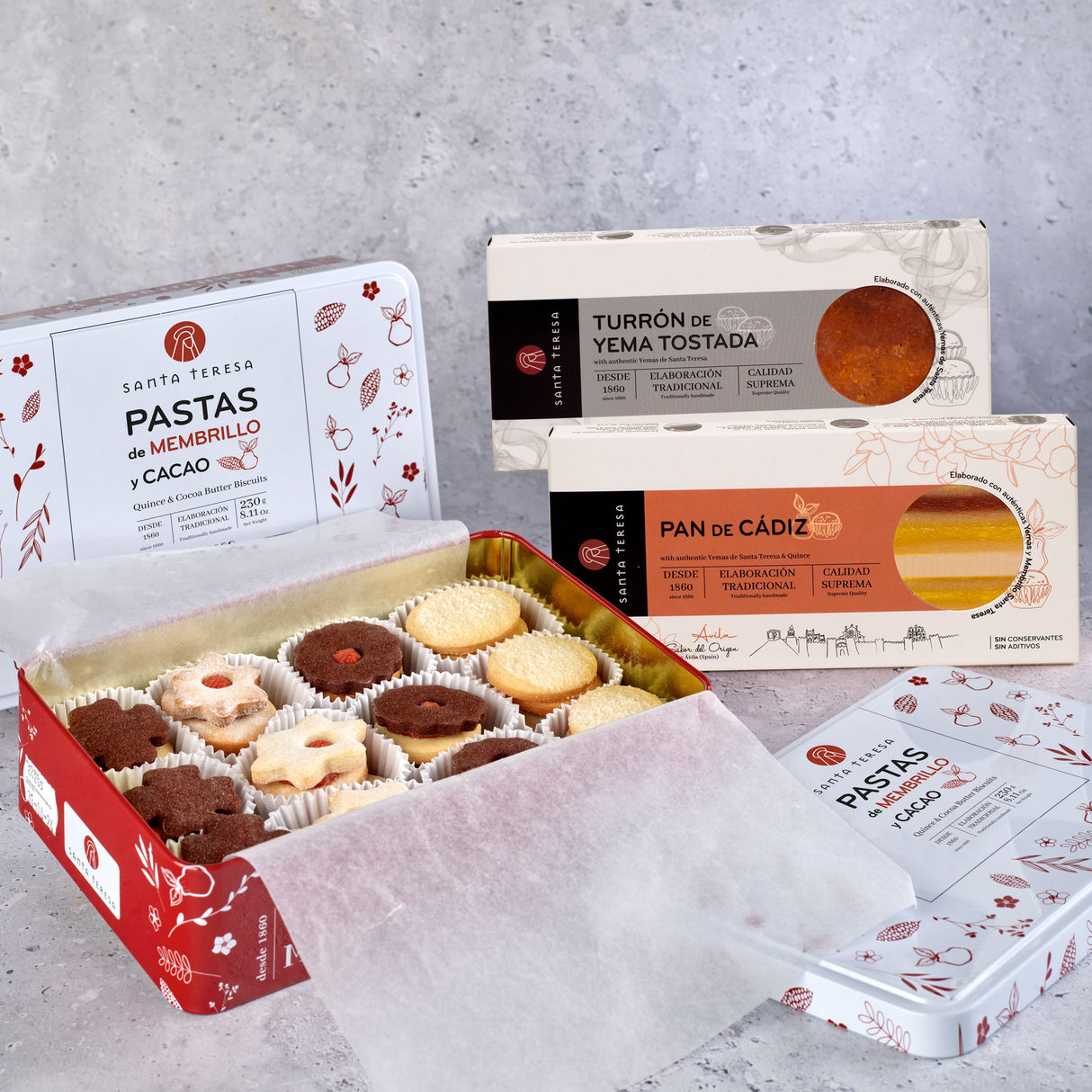 Pack de Pan de Cádiz, Turrón de Yema y Lata de Pastas de Cacao
