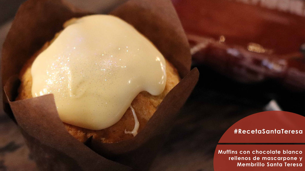 Muffins de chocolate blanco rellenos de mascarpone y Membrillo Santa Teresa