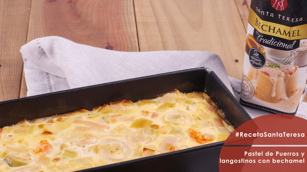 Receta pastel de puerros y langostinos con bechamel