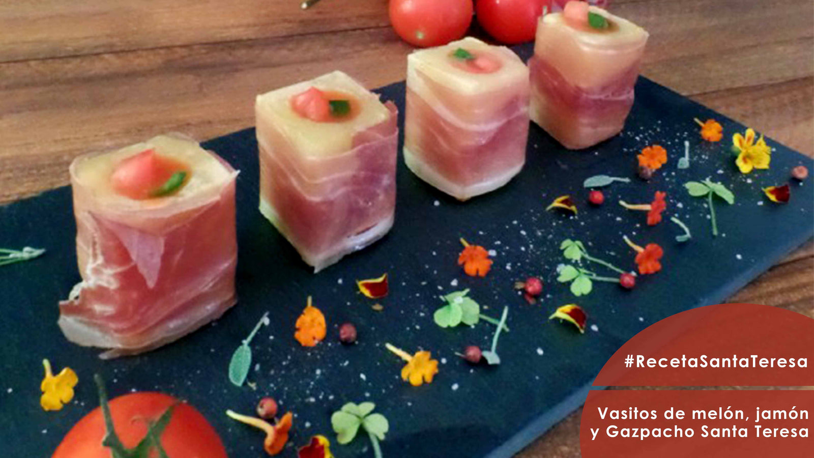 Receta de vasitos de melón, jamón y Gazpacho Santa Teresa